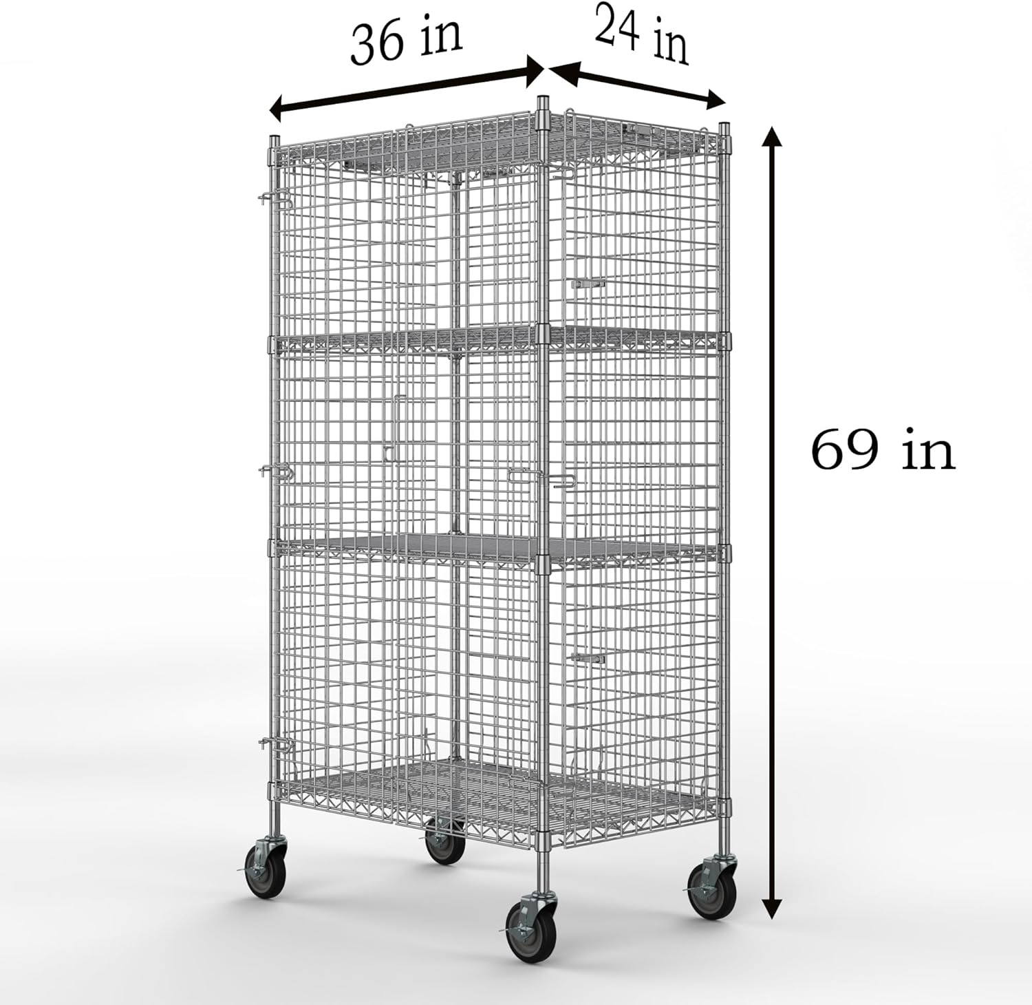 24" W x 36" L x 69" H Heavy Duty Utility Commercial Grade Metal Storage NSF Unit | Chrome Mobile Security Wire Cage Kit