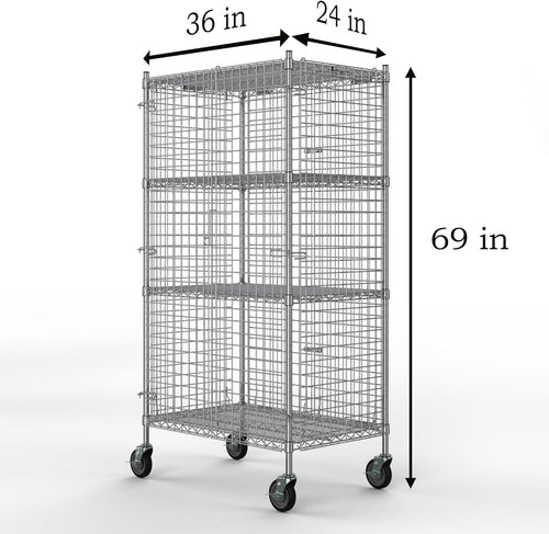 24" W x 36" L x 69" H Heavy Duty Utility Commercial Grade Metal Storage NSF Unit | Chrome Mobile Security Wire Cage Kit