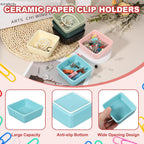 PATIKIL Square Paper Clip Holders, Ceramic Bowl Dish Clip Dispenser Organizer Desk Organizer Accessories for Office Desktop Decor Bobby Pin Binder Paper Clamp, Light Blue