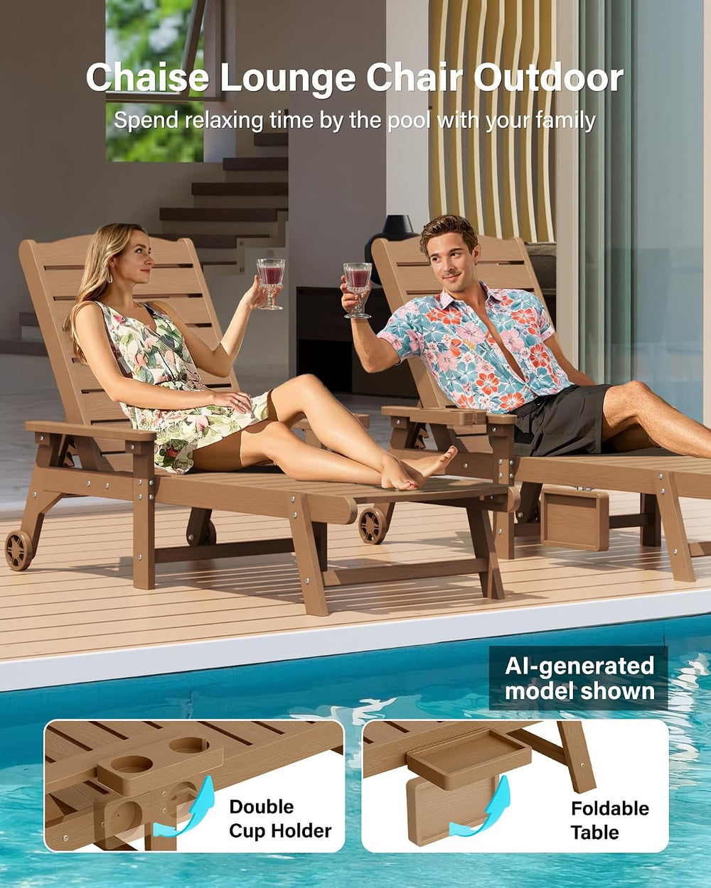 YEFU Chaise Lounge Chairs Set of 2 Outdoor,Pool Lounge Chair with Adjustable ...