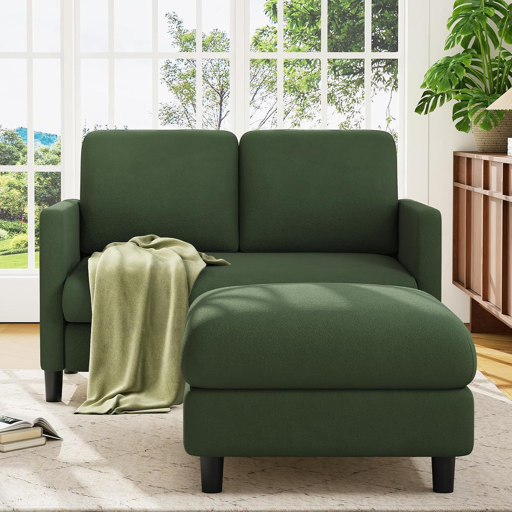 Welzona Loveseat Sofa with Ottoman, 51" Small L Shaped Teddy Couch Sofa ...