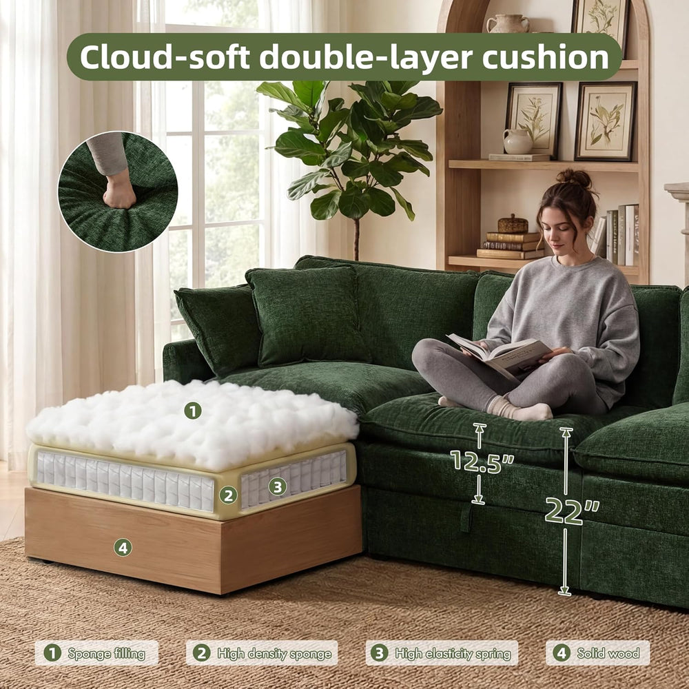 WorthFurni Modular Sectional Sofa with Storage Ottomans,103" U-Shaped Cl...