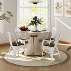 COSTWAY Stackable Metal Dining Chairs Set of 4 with Wood Seat and High Back | White, Industrial Vintage Style, Elm Wood Seat Board, 18 Inch, for Dining Room, Kitchen, Bar, Cafe, Bistro, Restaurant