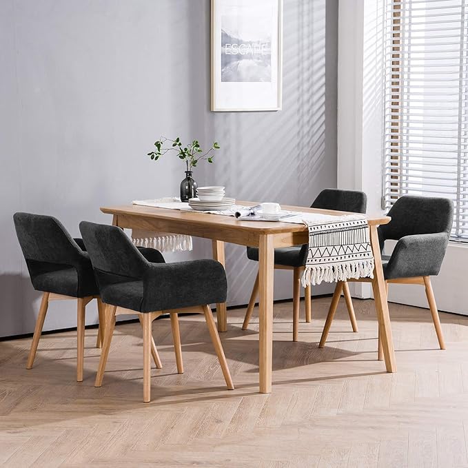 Mid Century Modern Dining Chairs Set of 6 & 4 & 2 Comfy Accent Chair Upholstered Fabric Kitchen Dining Living Room Chairs for Bedrooms Waiting Room Home Arm Desk Chair No Wheels (Charcoal, 6)