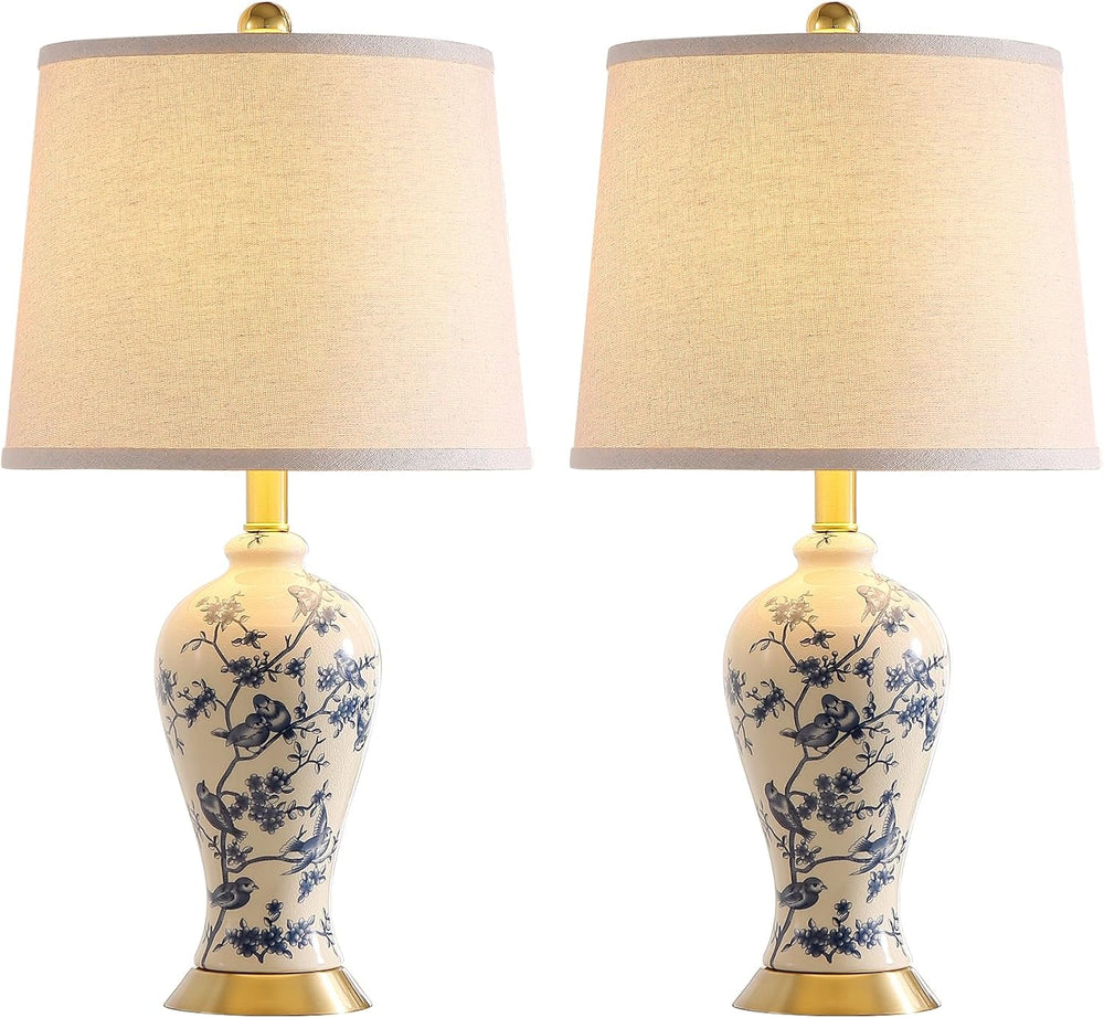 RORIA 24" Chinoiserie Modern Ceramic Small Table Lamps Set of 2 for Bedroom