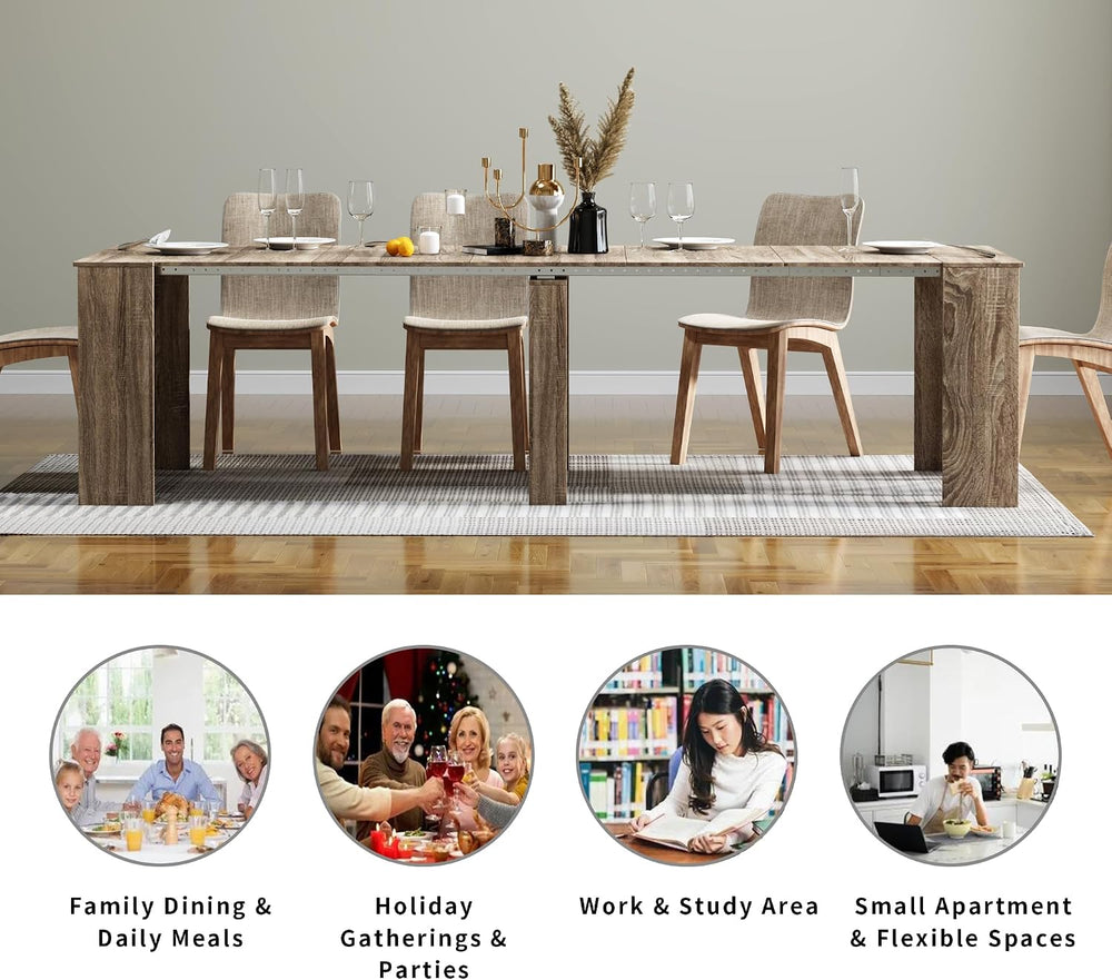 Extendable Dining Table, Transformer Extra Console Table for 1-12 People, Fol...