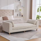mikibama 83.1" Extra Long Ottoman Bench for Bedroom,Oversized Chenille Upholstered Chaise Lounge Sofa Benches,Modern End of Bed Bench with Arms,Lounger Daybed Couch with Pillows (Beige)