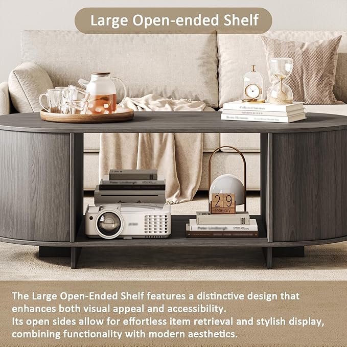 Coffee Table and TV Stand Set of 2,76.4'' Modern TV Console，Entertainment Center with 4 Drawers,Modern Oval Coffee Table with Storage, Wood Center Tables for Living Room, Bedroom, Home Office, Grey