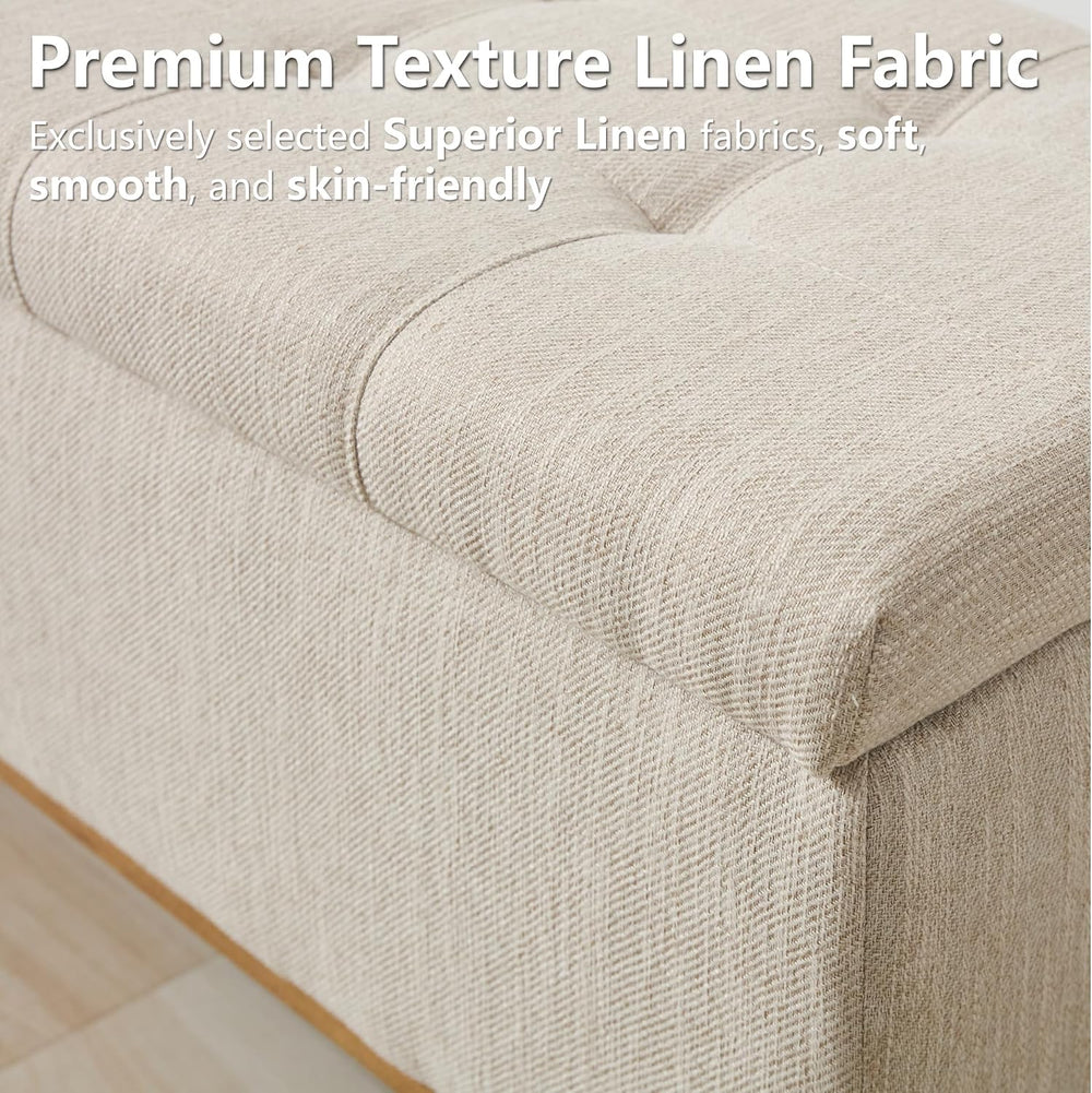 Storage Ottoman Bench, 45" End of Bed Bench, Beige | Hidden Storage Spac...