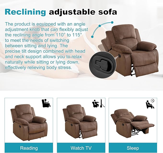 Recliner Sofa Set Couches for Living Room Chair Pineapple Velvet Fabric Living Room Furniture Sets, Adjusted Reclining Couch Furniture Sofa Set for Theater Seating, Brown