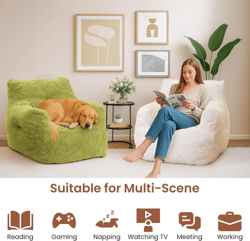Cvortll Bean Bag Chairs for Adults Kids, Bean Bag Chair with Filler, Fluffy Lazy Sofa, Comfy Cozy BeanBag Chair with Memory Foam for Small Spaces, Bedroom, Living Room, Dorm