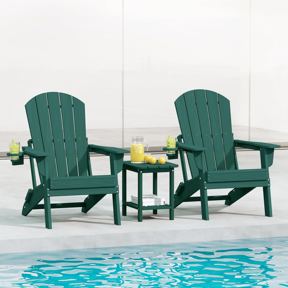 Adirondack Chair Set of 2 with Cup Holders&Table, Green