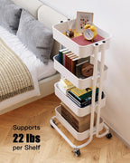 Pipishell 4 Tier Metal Rolling Utility Cart, Heavy-Duty Storage Rolling Cart with 2 Lockable Wheels, Multifunctional Mesh Organization Utility Cart for Kitchen Dining Room Living Room, PIUC13W