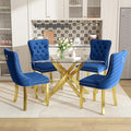 51 Inch Glass Dining Table Set for 4, Rectangular Glass Kitchen Table with 4 Upholstered Velvet Accent Chairs, 5 Piece Modern Dining Room Set, for Home, Apartment, Small Spaces - Blue Gold