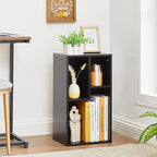 VECELO 3-Cube Open Bookcase, Small Bookshelf with Height Difference Shelves for Most Books, Horizontal Available, 2-Tier Storage Organizer for Home Office, Living Room,Vintage Black