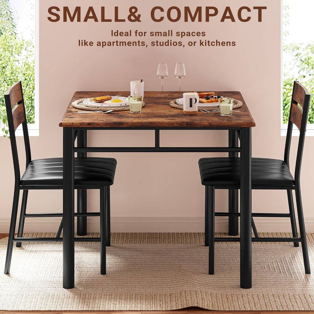 IRONCK Dining Table Set for 2, Rustic Brown | Small Kitchen Table with Uphols...