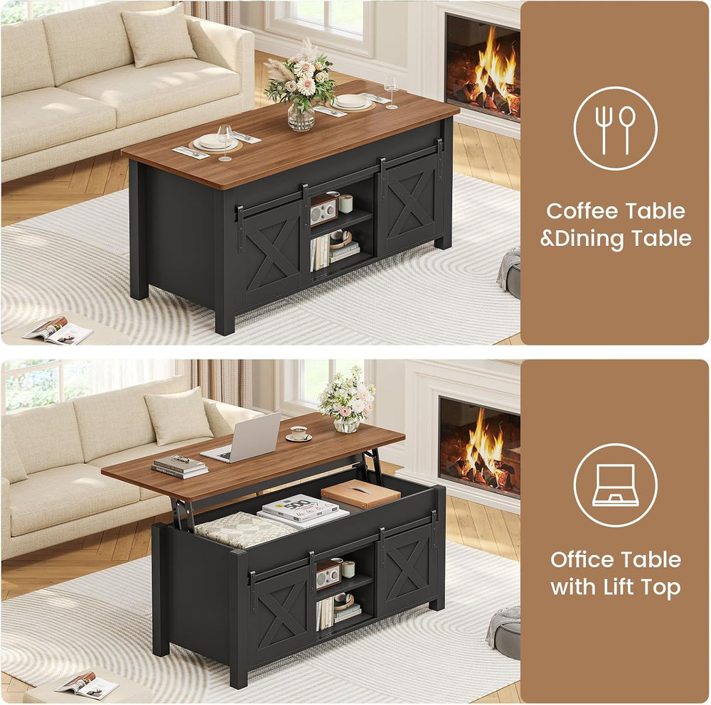 SEDETA Farmhouse Lift Top Coffee Table with Storage for Living Room