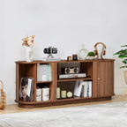 Turtle & Myrtle 63" Mid Century Modern TV Stand for Tvs up to 70", Fluted TV Media Console Table with Storage and Adjustable Shelves, Curved Edge Entertainment Center for Living Room (Brown)