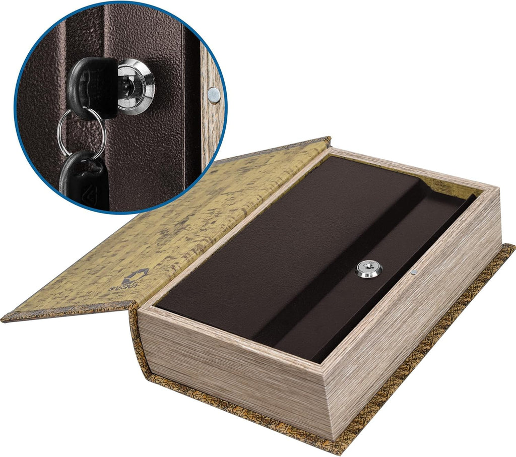 Barska Antique Map Book Safe with Key Lock – Hidden Diversion Lock Box with Magnetic Closure – Concealed Steel Compartment for Cash, Jewelry, and Valuables – Home or Office Security