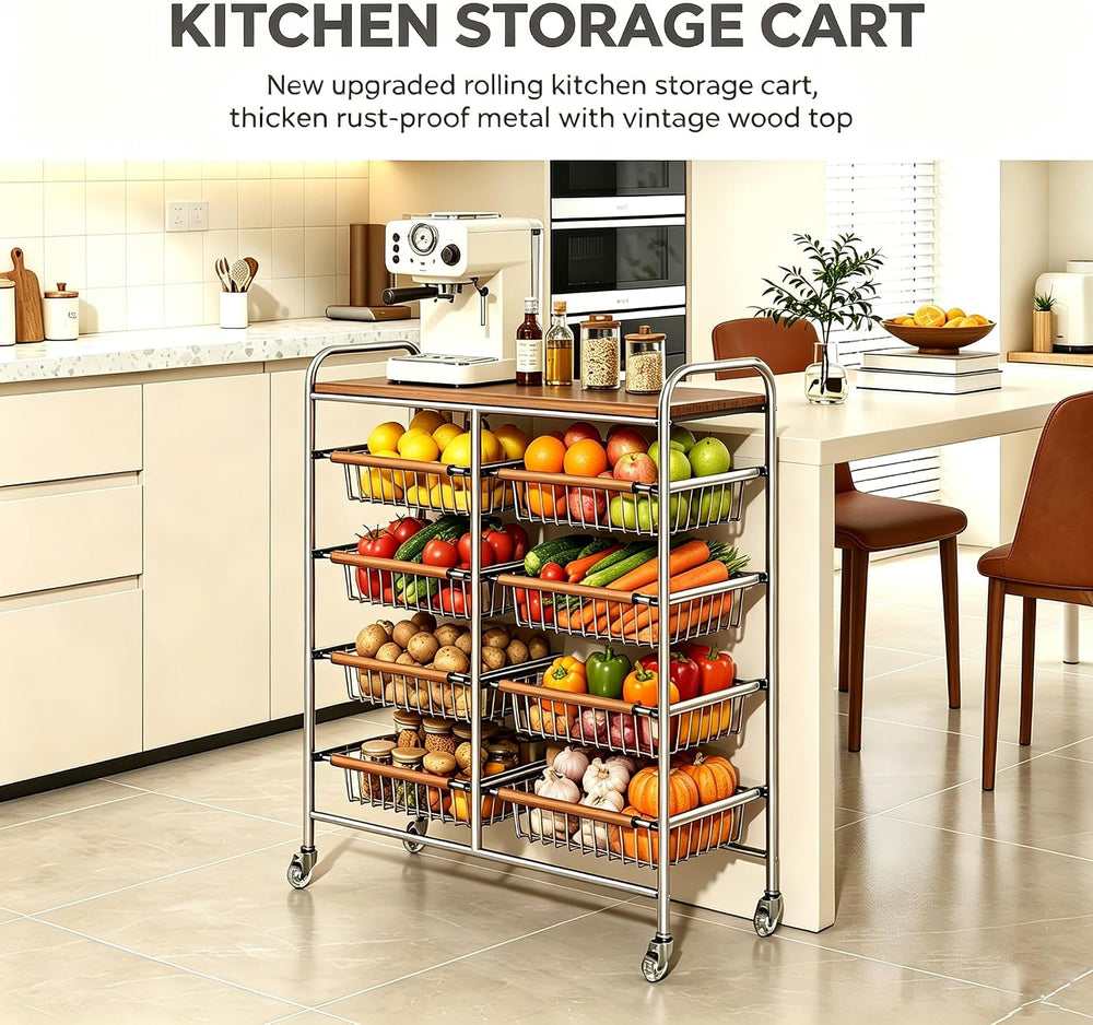 10-Tier Rolling Kitchen Storage Cart, Heavy Duty Wire Pantry Rack | Rust-proo...