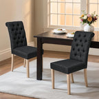 CHUN YI Dining Chairs Set of 8, Button Tufted Upholstered Fabric Dining Room Chairs with Solid Wood Legs and Curved Back, Parsons Side Chairs for Kitchen, Dark Grey