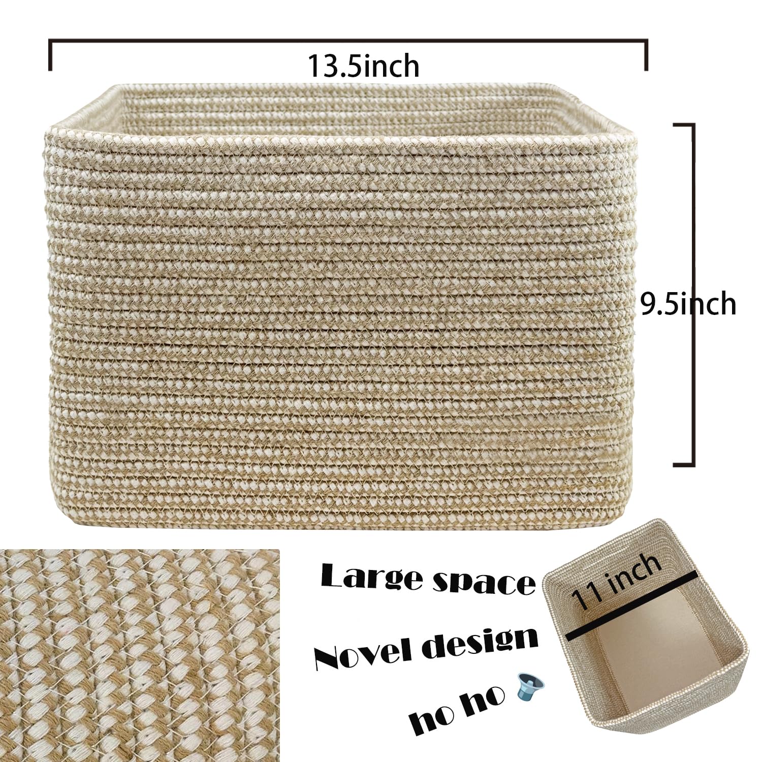 COMFY-HOMI Cotton Rope Woven Basket with Handles for Shelves,Toys,Book, Cloth Storage Baskets Bin for Organizing- 1 PCSToy Decorative Organizer for Living Room, Bathroom