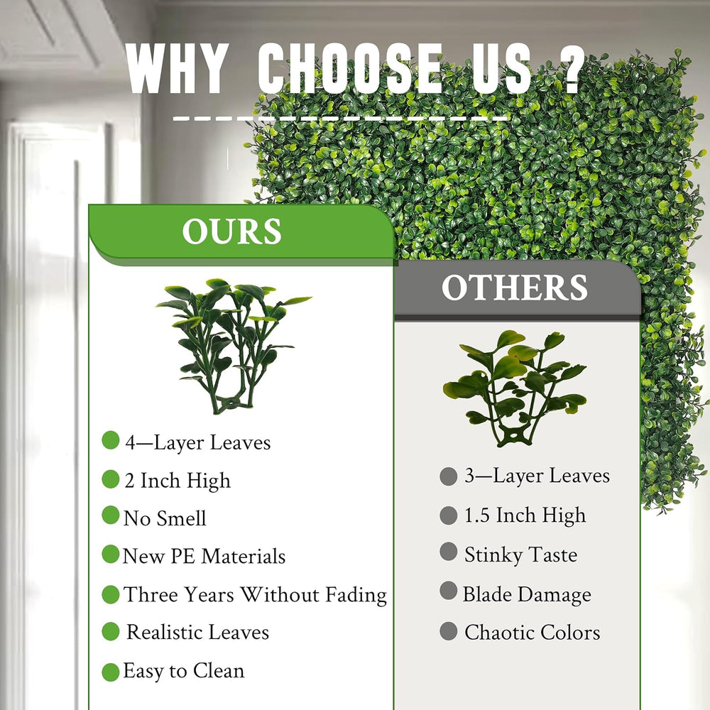 20"x 20"(8P), UV-Protected Artificial Boxwood Panels, 4-Layer Leaf