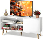 WLIVE TV Stand for 55 Inch TVs, Entertainment Center with Storage Cabinet, Mid-Century TV Stands for Living Room and Bedroom, 50" TV Console, White