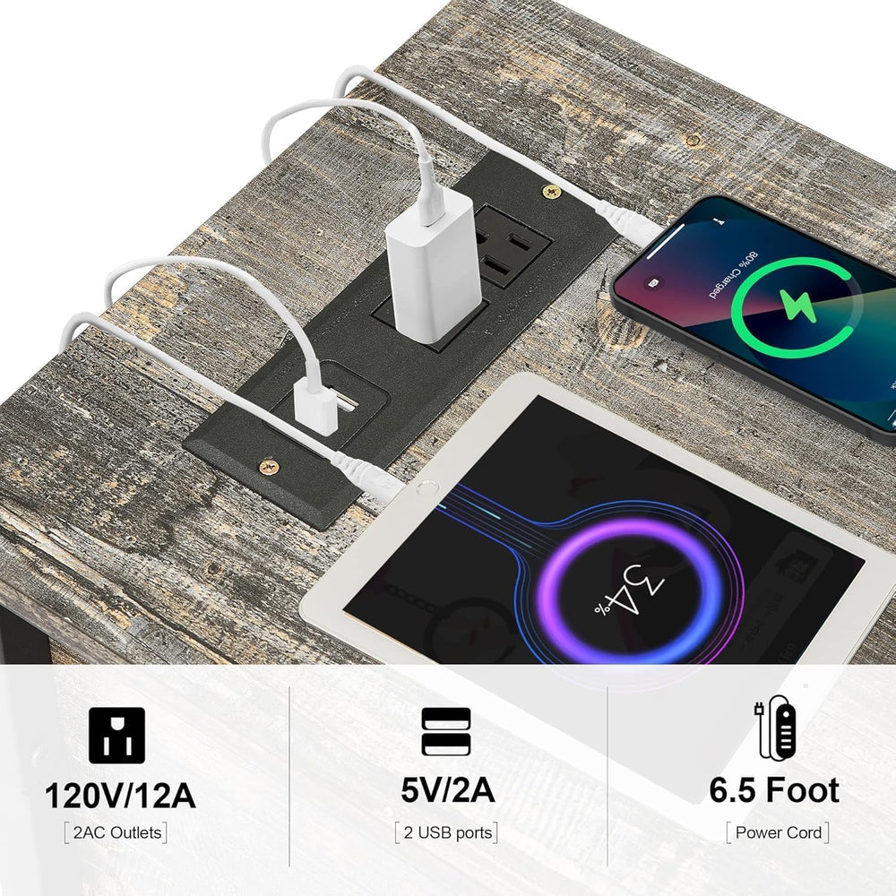 VECELO End Tables,Narrow Nightstands with Charging Station & USB Ports &a...