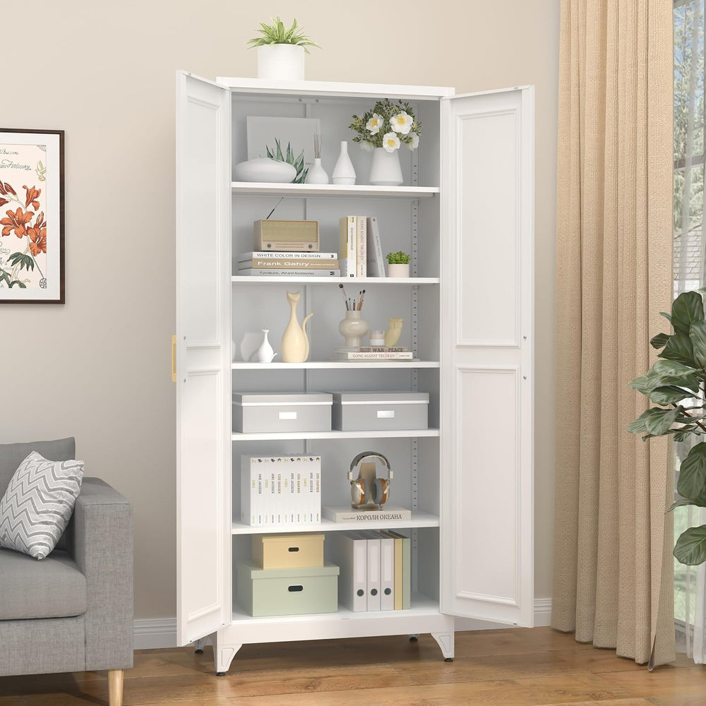 SteeLoong 75”Metal Pantry Storage Cabinet with Doors & 5 Adjustable Shelv...