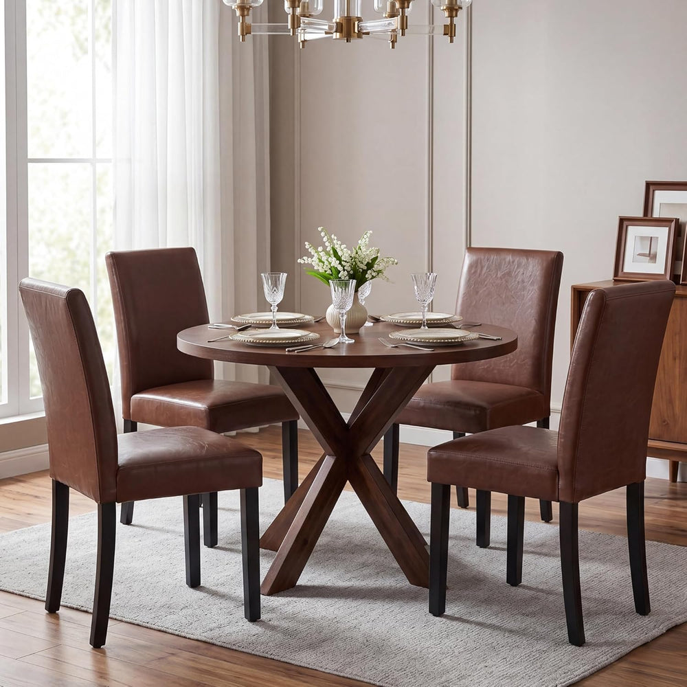 LSSBOUGHT Modern Dining Chair Urban Style Linen Kicthen Chairs with Solid Woo...