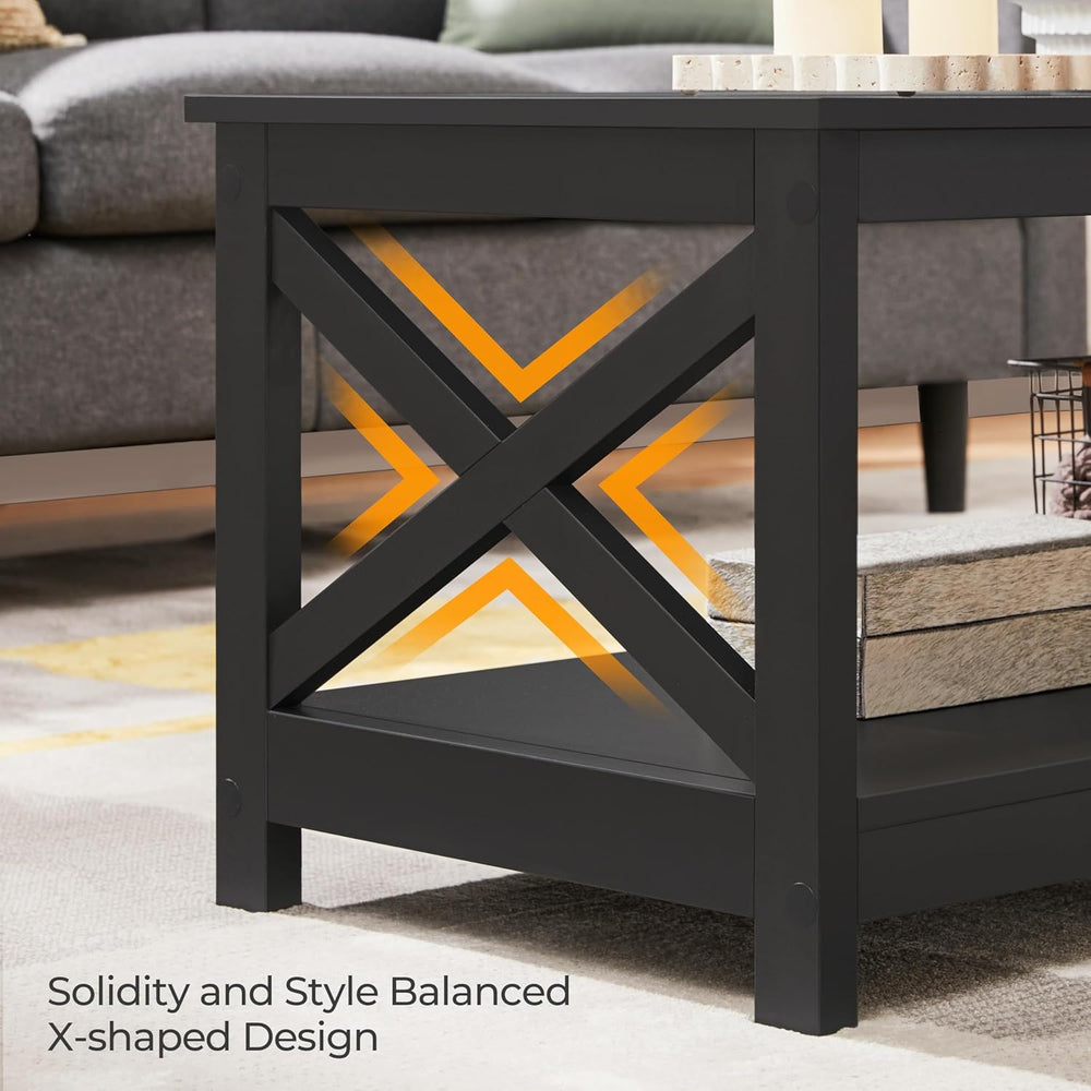 Yaheetech Black Coffee Table for Living Room, X-Design Storage Shelf, 39.5“