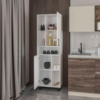 23.6" D*16.2" W*74.8" H Freestanding Kitchen Pantry with 4 Shelves, 2 Single Doors, Rectangular Wood Storage Cabinet, Modern Minimalist, for Living Room, Dining Room, White