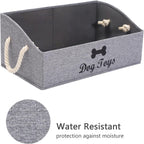 Geyecete Large Dog Toys Storage Bins-Foldable Fabric Trapezoid Organizer Boxes with weave Rope Handle,Collapsible Basket for Shelves(Snow Grey-DOG)