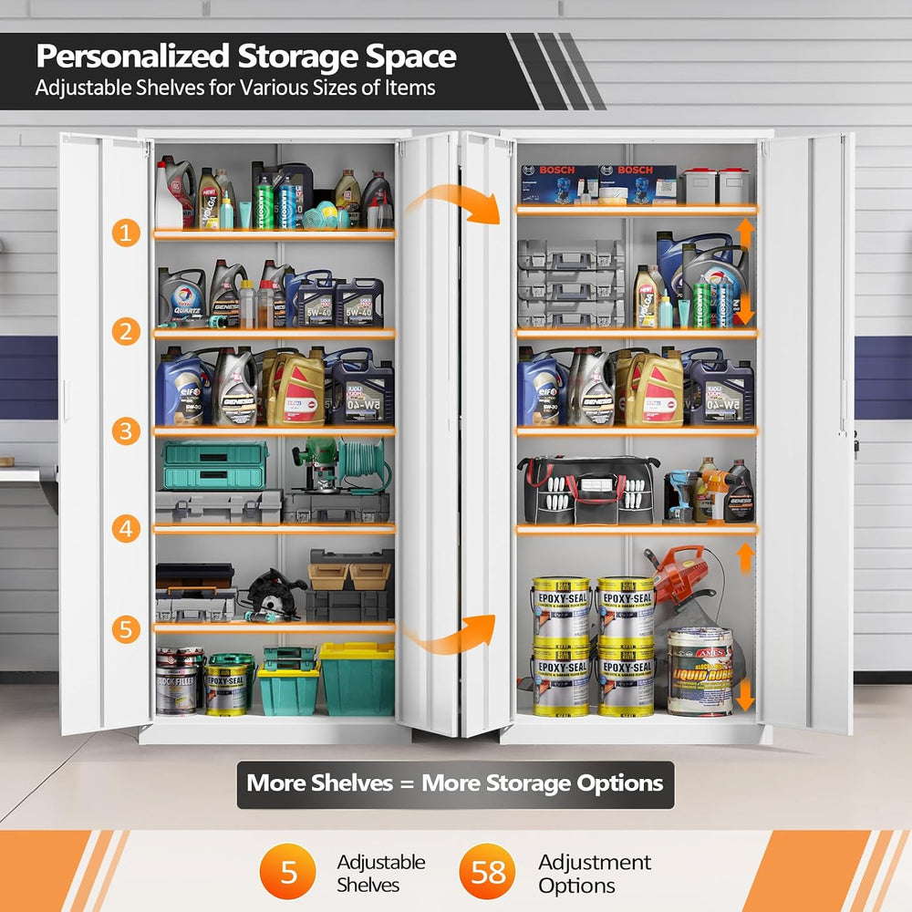 VINGLI Metal Garage Storage Cabinet with 2 Doors and 5 Adjustable Shelves, 71...