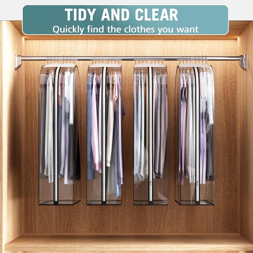 Liuoud Clear Garment Bags for Hanging Clothes 10” Gusseted, Suit Bags for Closet Storage, Hanging Plastic Clothes Cover for Coat, Dress, Fur, Shirt, 4 Pack, 40” Long