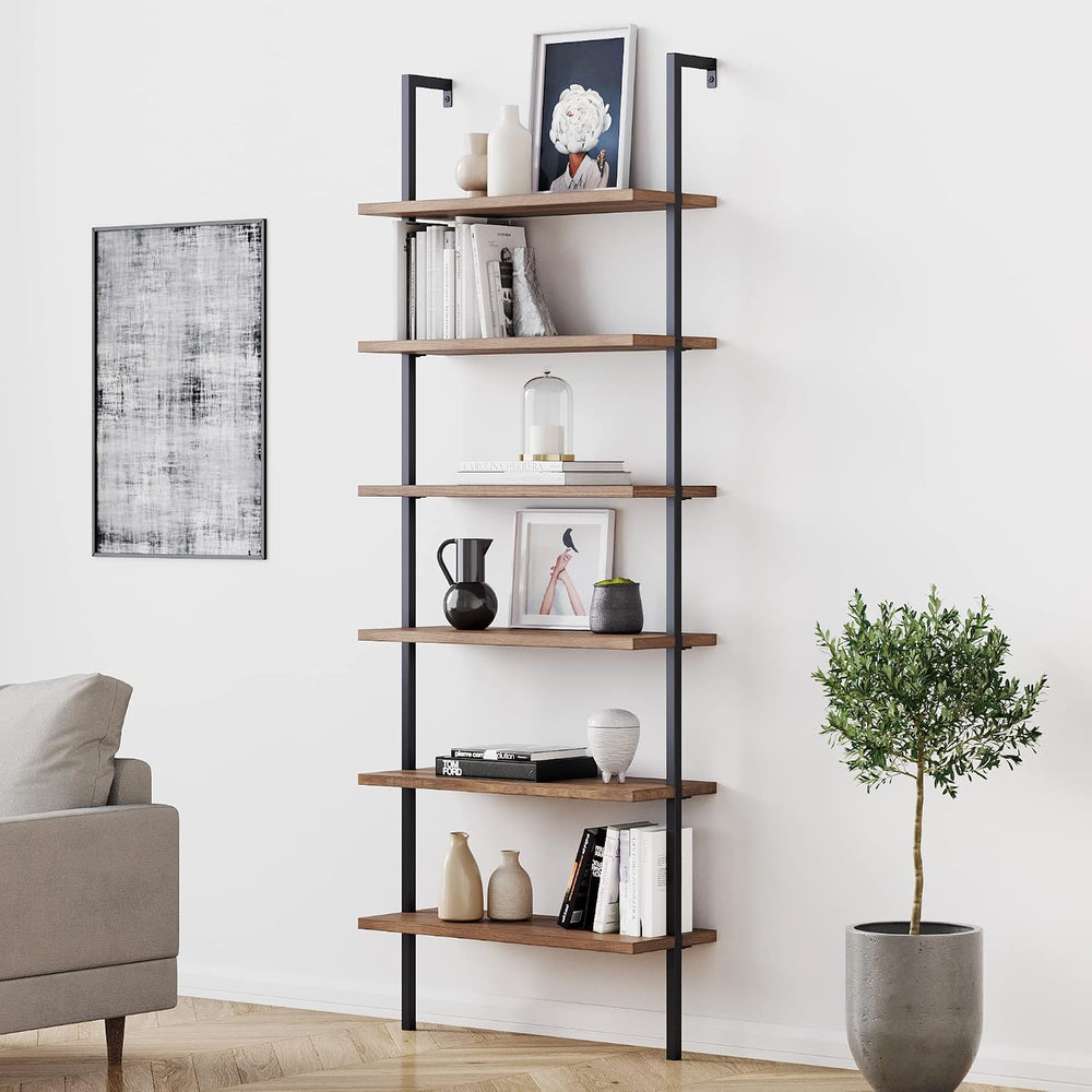 Nathan James Theo 6-Shelf Tall Bookcase, Wall Mount Bookshelf with Reclaimed ...
