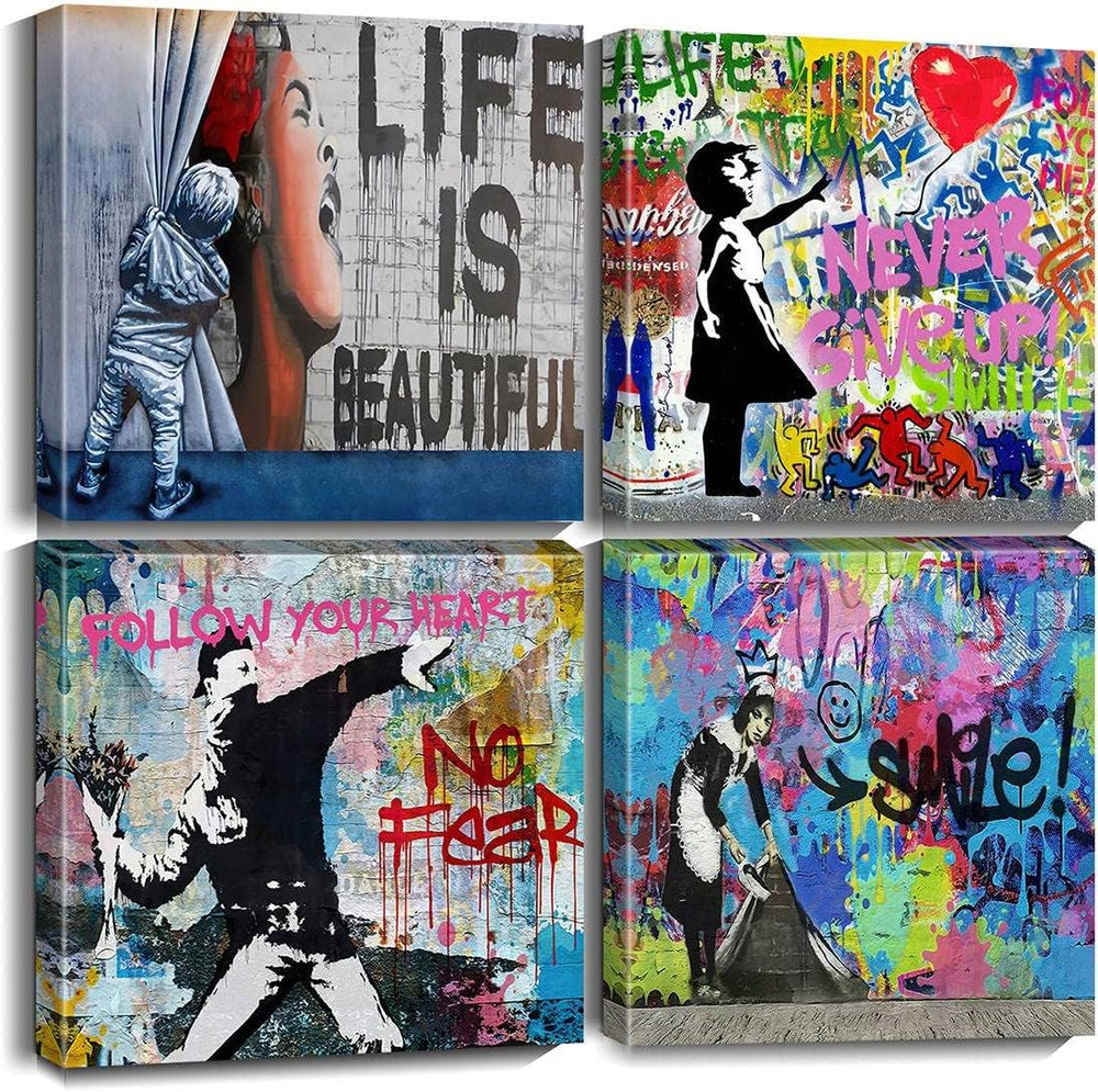 Biufo Banksy Canvas Wall Art Artwork Graffiti Street Print Pictures for Bedro...