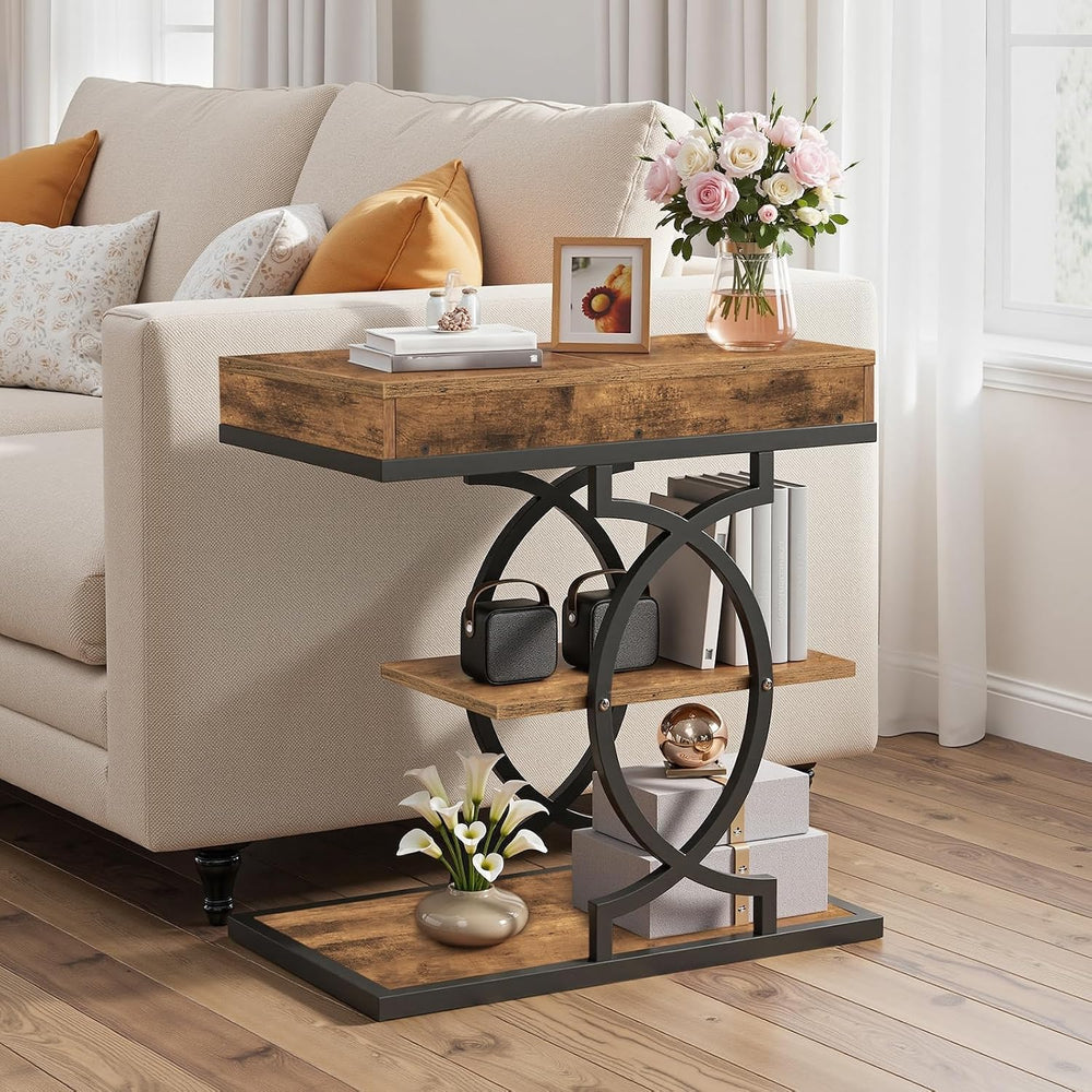 YATINEY End Table, 4-Tier Side Table with Hidden Drawer for Living Room | Sto...