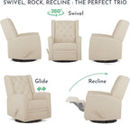 Evolur Linda Upholstered Plush Seating Swivel Glider in Shell, Greenguard Gold Certified, Modern Nursery Glider, Tool-Free Assembly