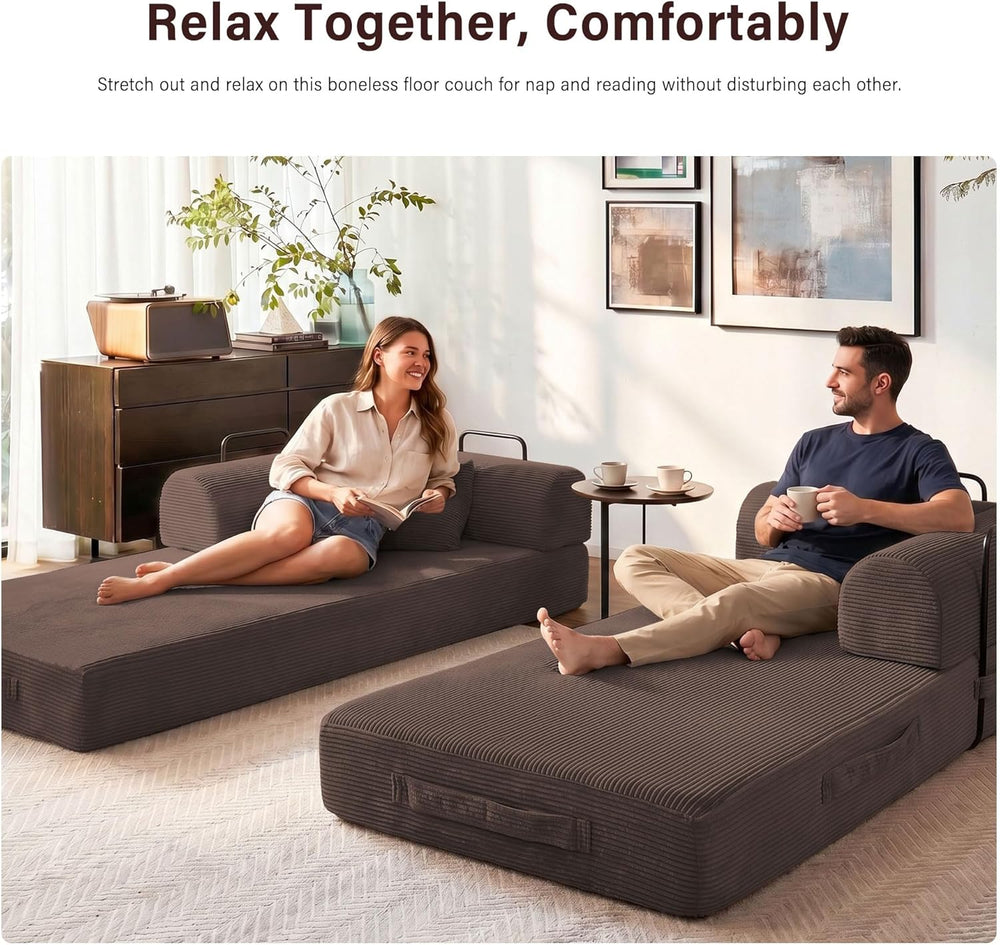 79" Convertible Sofa Bed, 5-in-1 Corduroy Couch Bed Sofa Pull Out, Memor...