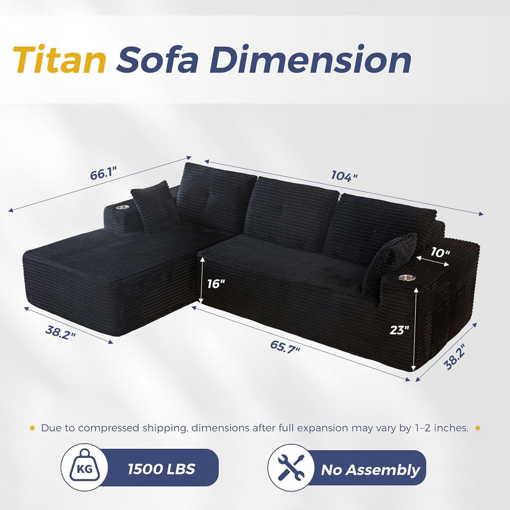 MAXYOYO 104" Modular Sectional Couch with L-Shape Chaise, Modern Couch f...