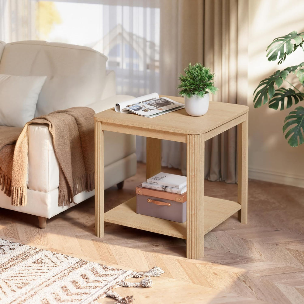 2Pcs 2 Tier End Table with Vertical Wave Grain Legs, 22.1'' Boho Squa...