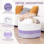 CLHMILY&Z Round Cotton Rope Storage Basket - 22x14.2 Inches - Cute Nursery Bin, Baby Toy Organizer, Lavender Organizer for Home Decor, Multi-Purpose Home Tidy Solution