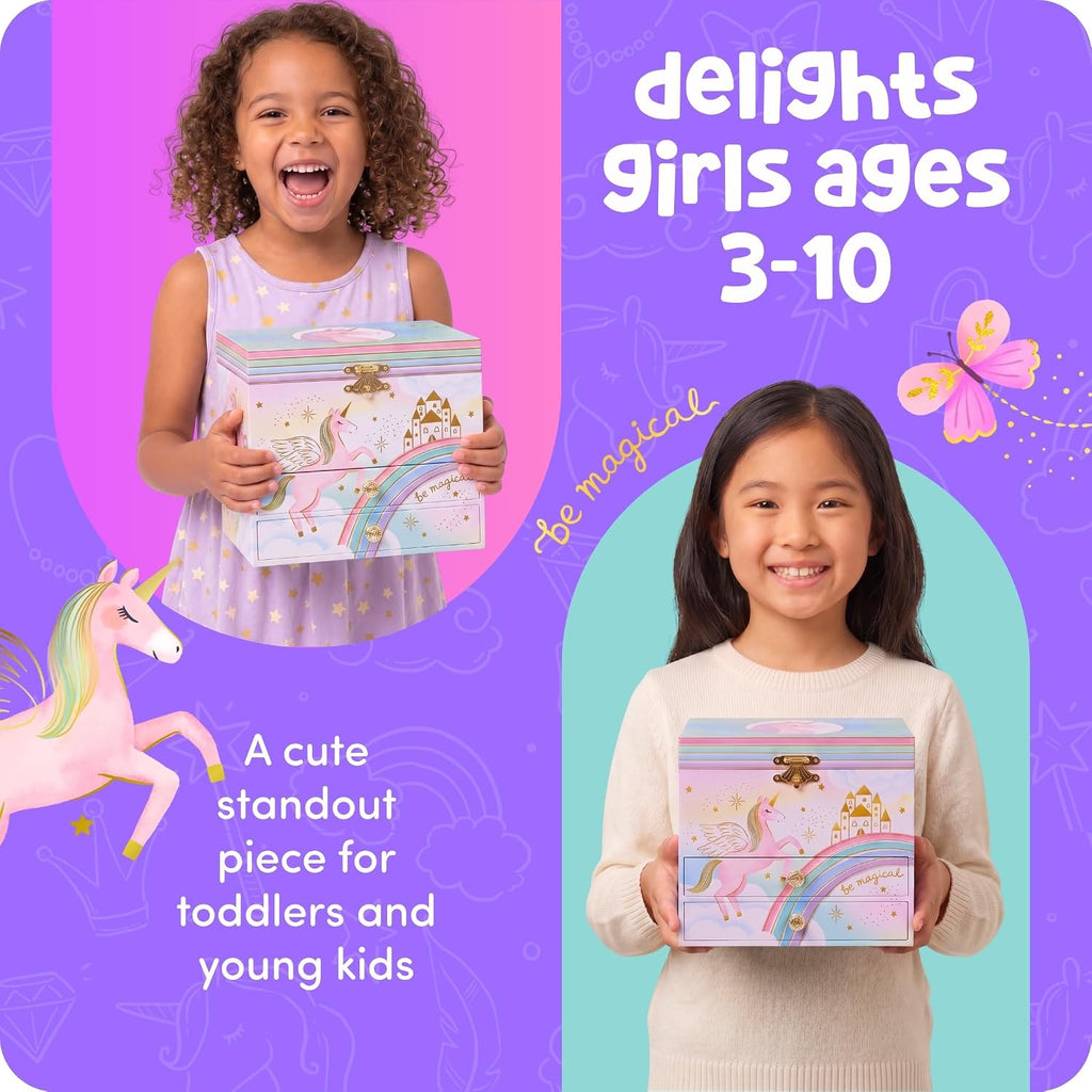 Giggle & Honey Musical Unicorn Jewelry Box for Girls - Kids Music Box with Spinning Unicorn, Unicorn Birthday Gifts for Little Girls, Jewelry Boxes, 6.8 x 5.3 x 6 in - Ages 3-10