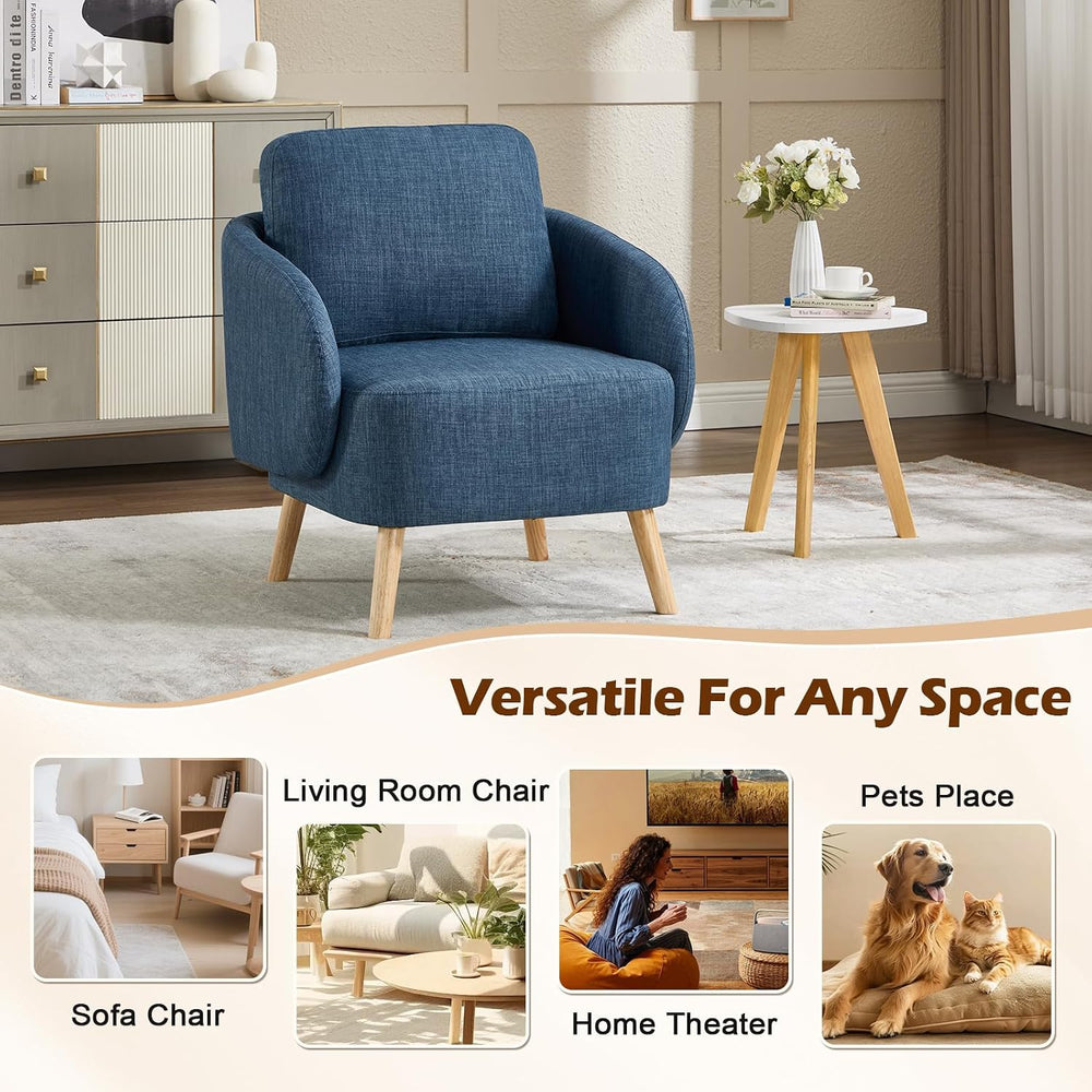 ANJ Premium Linen Accent Chair with Curved Arms, Mid-Century Modern Upholster...