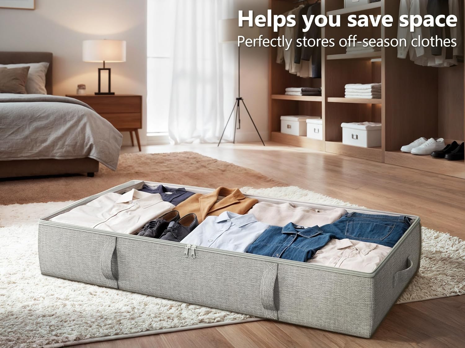2-Pack Under Bed Storage Containers, 6 Inches Tall Underbed Clothes Storage Organizer Bin with Sturdy Sidewalls/Bottom, Underbed Storage Bins 2 Storage Thin Bins