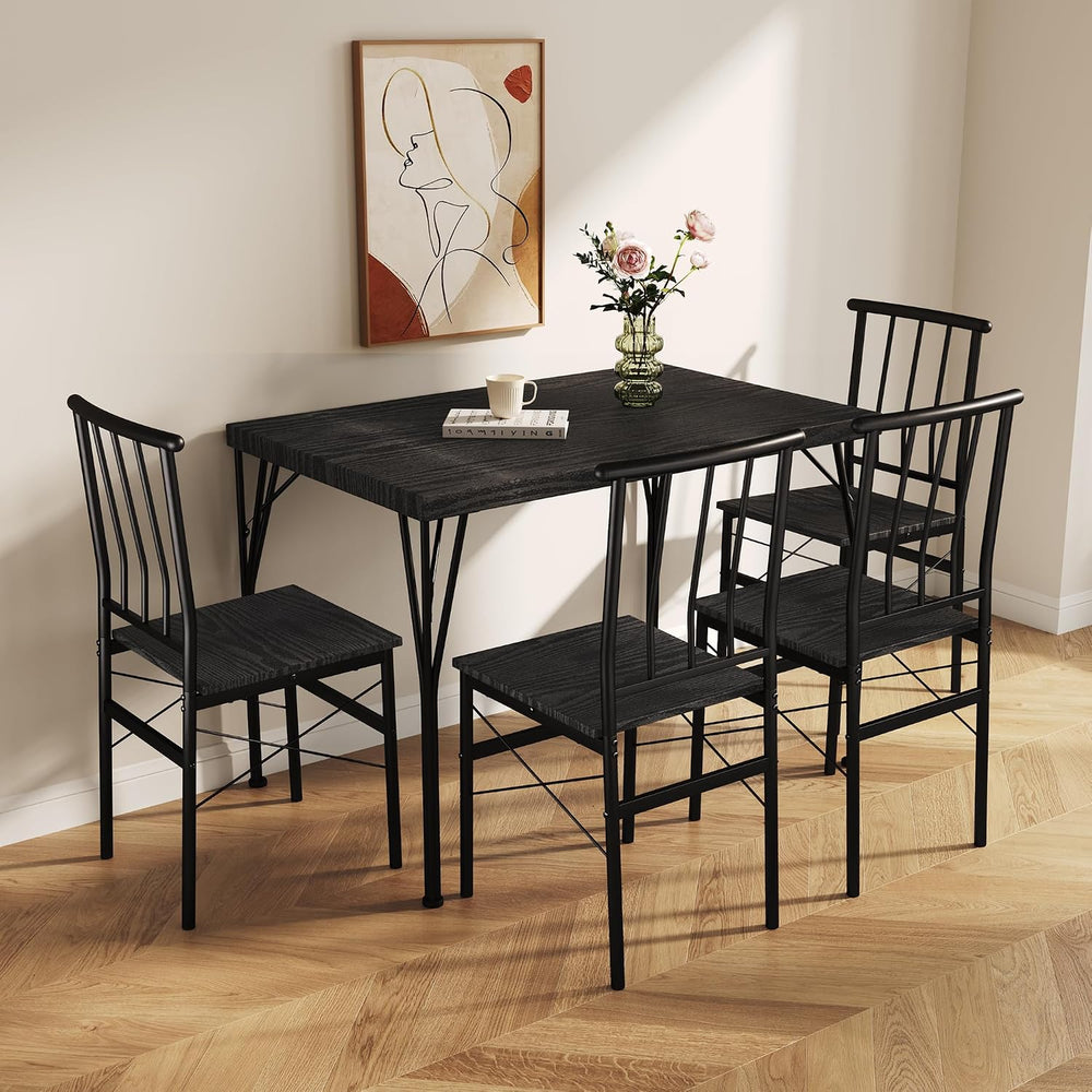 Dining Table Set for 4 with 1.6" Thick Tabletop, 5-Piece Kitchen Table S...