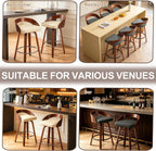25" Swivel Bar Stools Set of 2, Mid Century Modern Bar Island Stools | Upholstered Faux Leather Counter Height Barstools with Walnut Back & Bentwood Legs