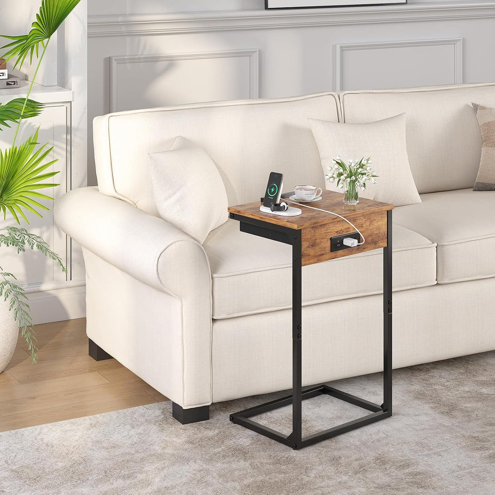 sthmec C Shaped End Table with Charging Station,45° Tiltable Adjustable Flip ...